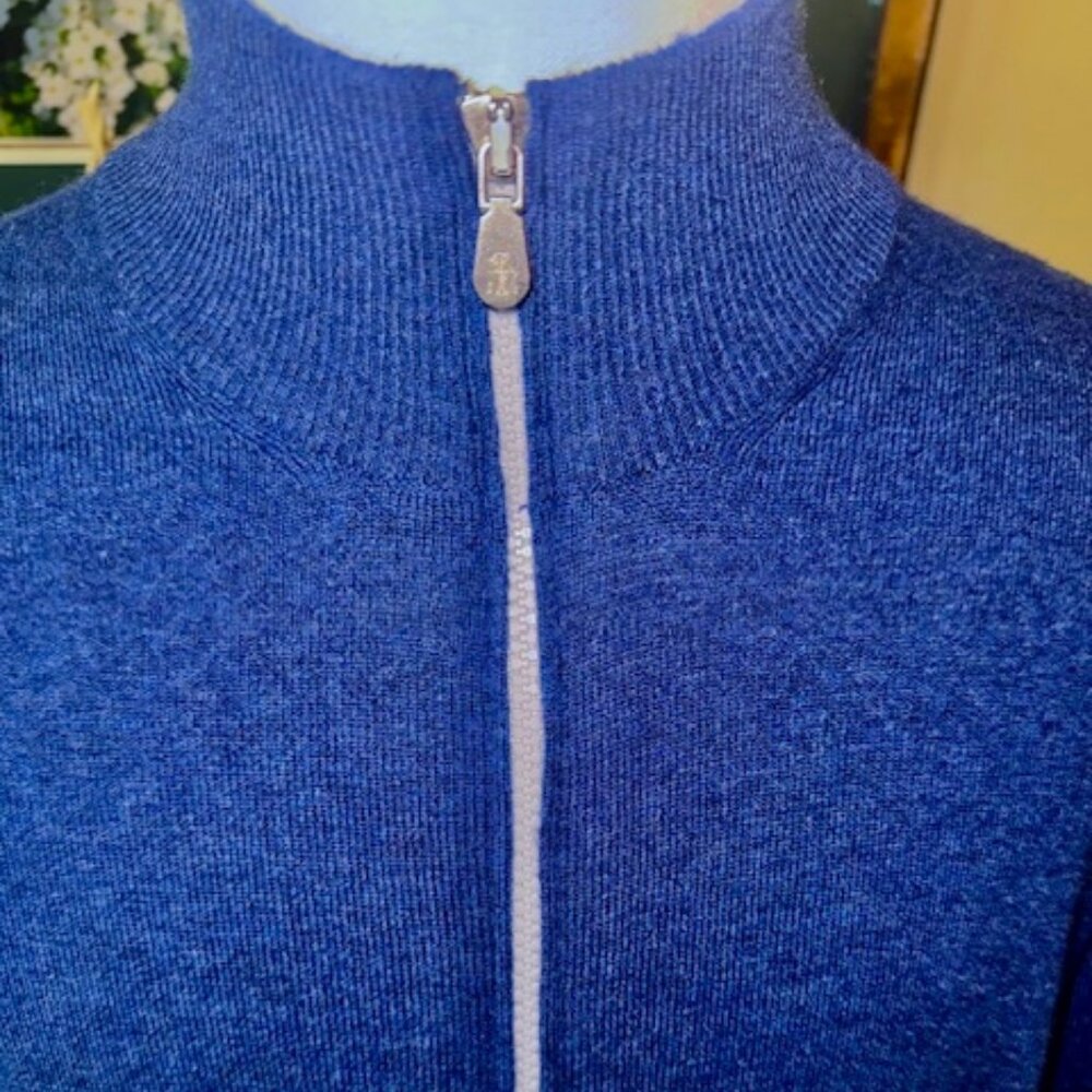 Brunello Cucinelli Full Zip Cashmere Sweater Azure Blue, SZ 50 EU, Med. $2000 RT - Picture 3 of 12